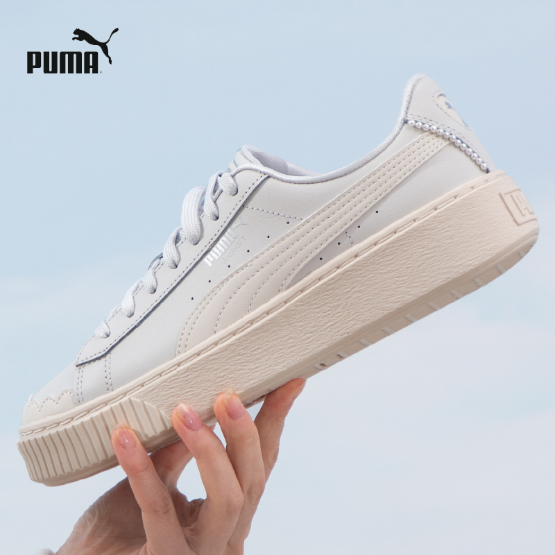 PUMA彪马板鞋女2024新款灰色蕾丝厚底珍珠鞋低帮休闲运动鞋398910