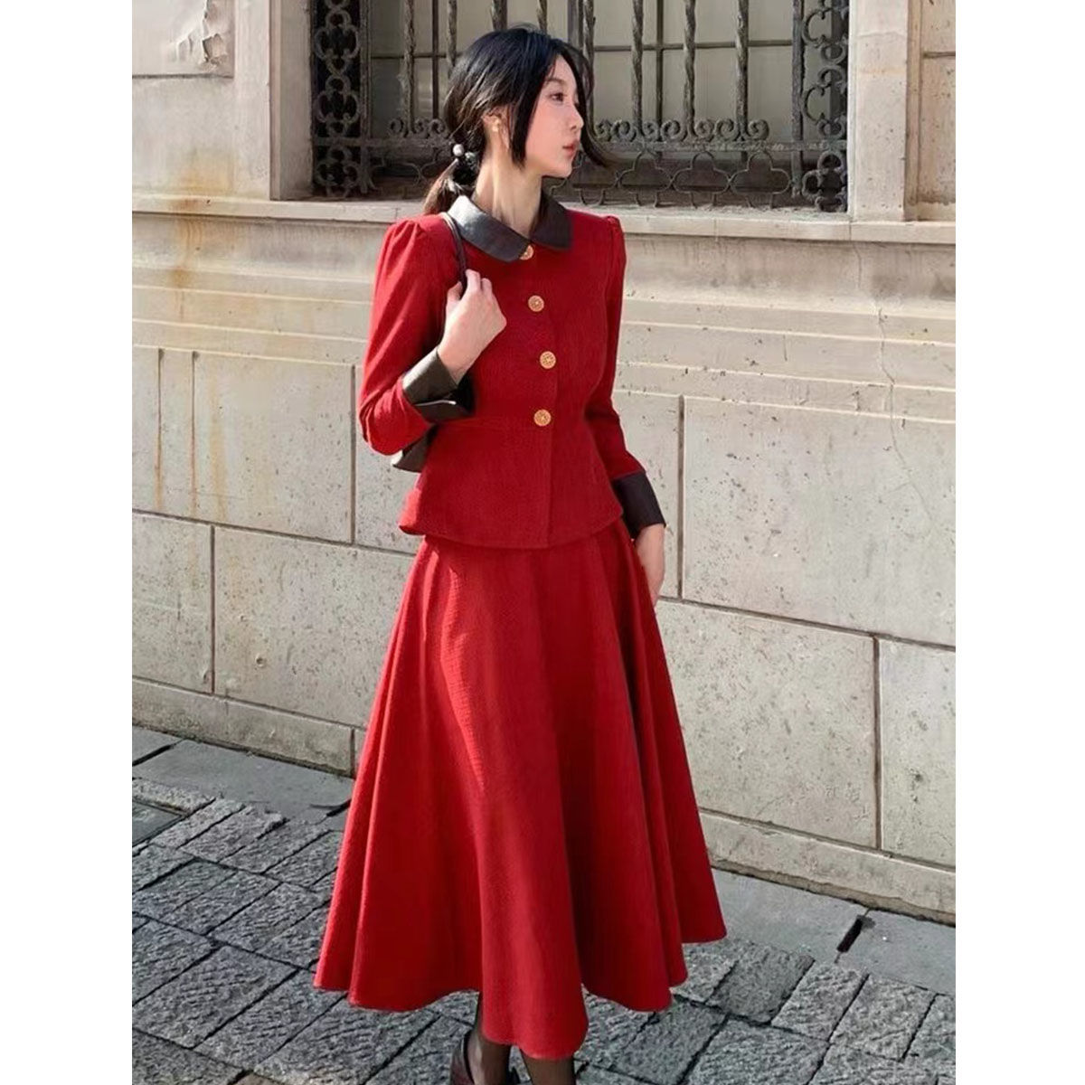 冬装搭配一整套气质富家千金高级感结婚订婚穿搭小香风西装套装裙