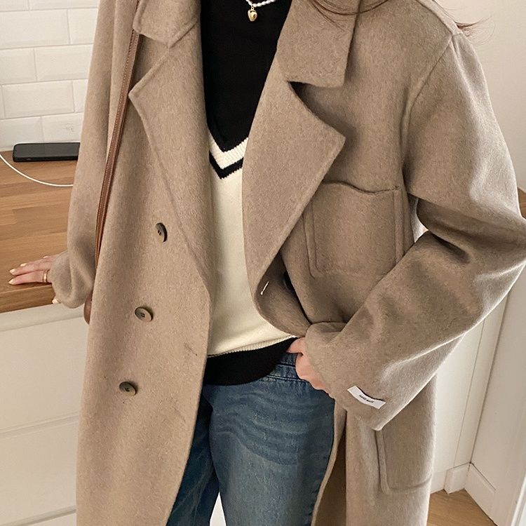 秋冬季新款毛呢外套女加绒加厚大码宽松百搭短款女装羊毛长款外套