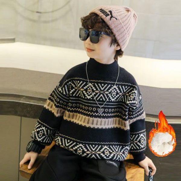 男童半高领加绒加厚毛衣冬款2023新款中大童针织衫洋气儿童打底19