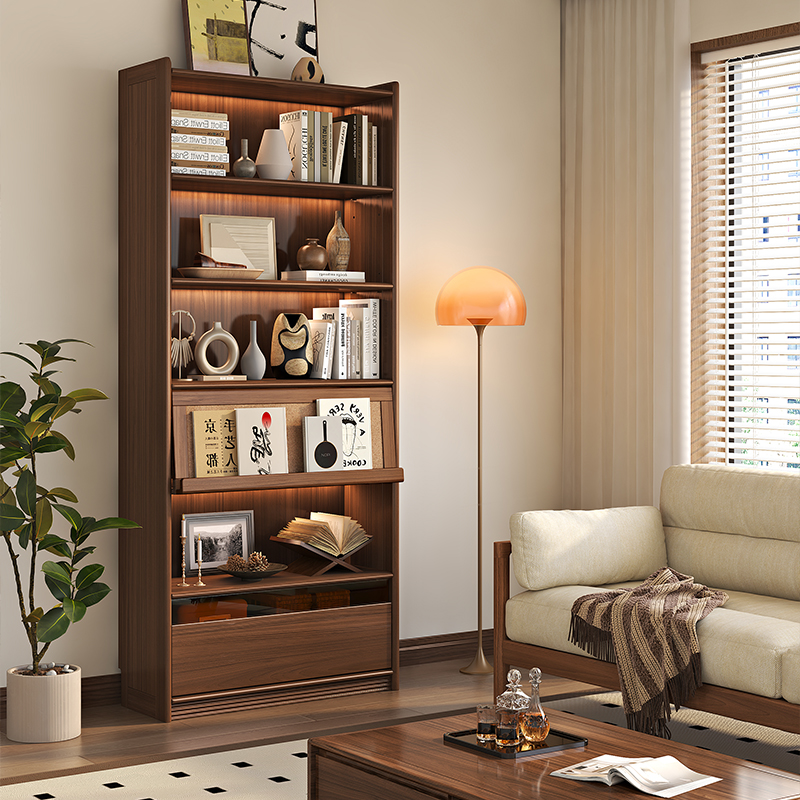 黑胡桃木实木书柜落地轻奢客厅家用简约中式隔断书房书橱DH250346