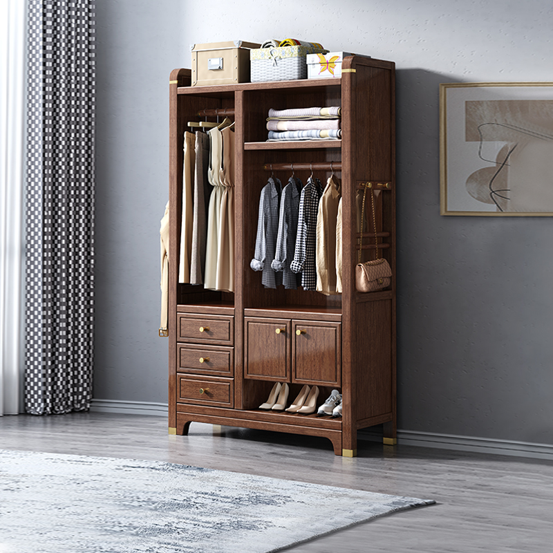 胡桃木实木衣帽架新中式卧室置物入户家用间厅鞋柜储物柜 M220603