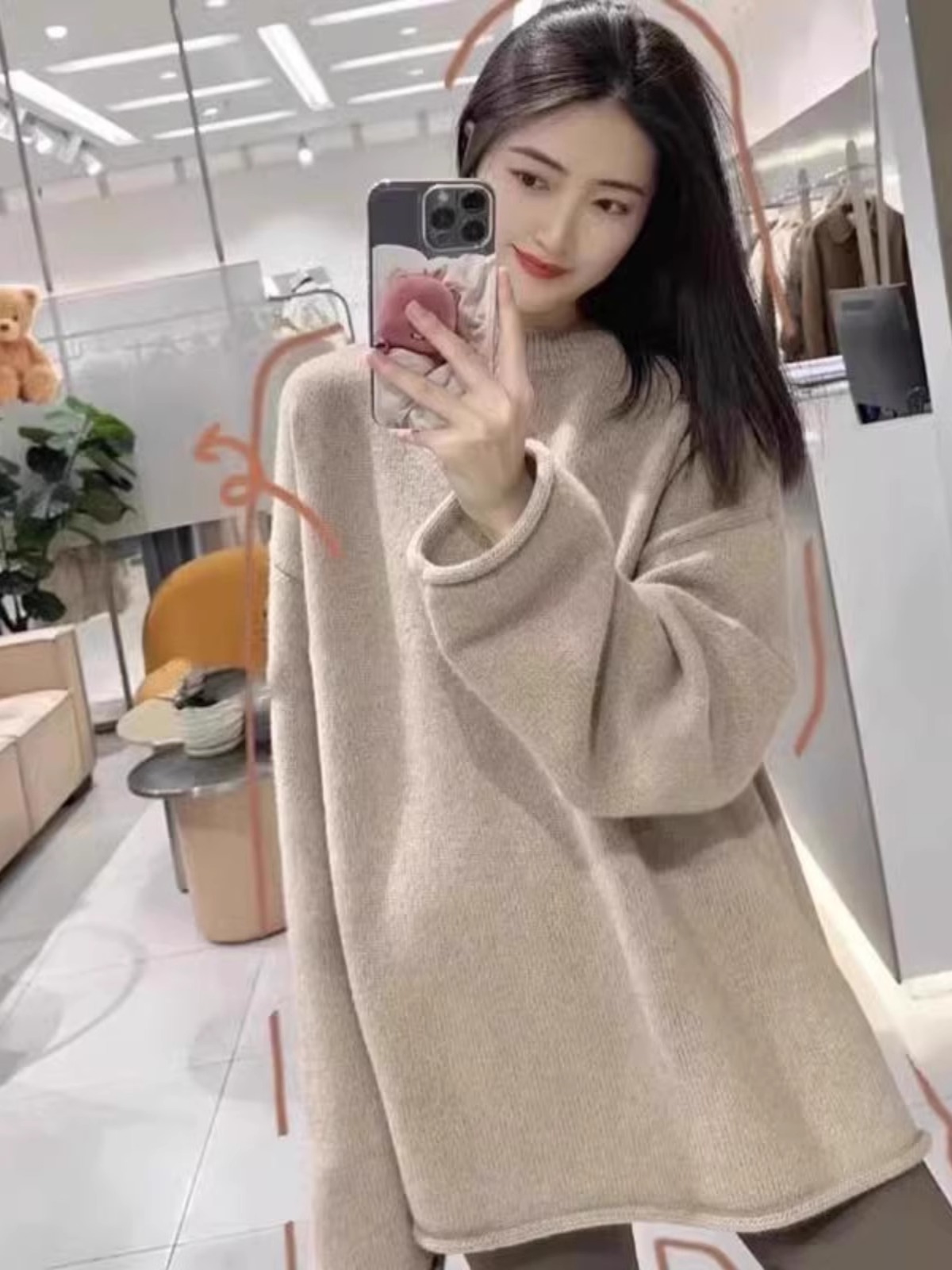 软糯圆领中长款卷边宽松加厚慵懒风新款毛衣女打底遮屁股配鲨鱼裤