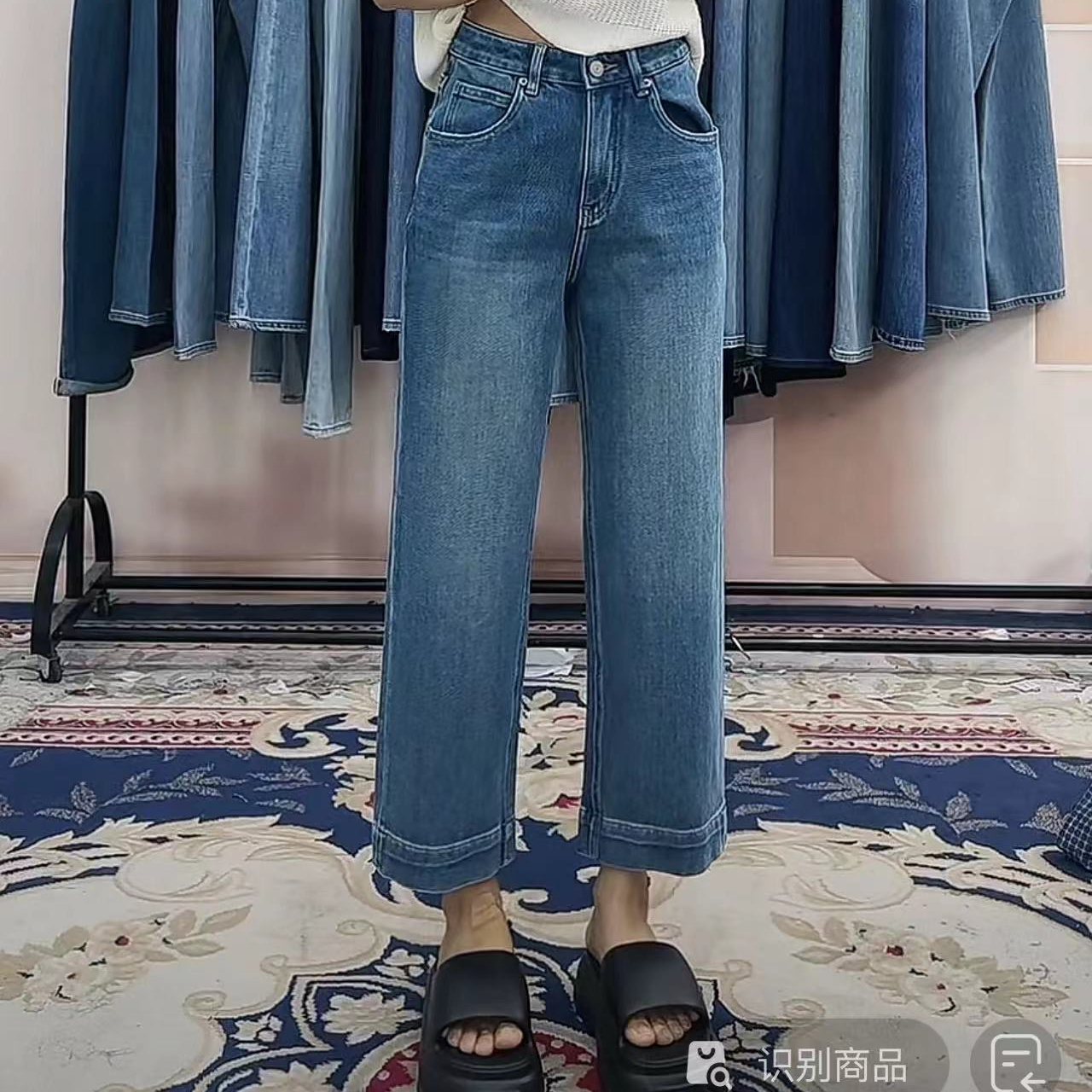 0016 牛仔裤女2024早秋新款直筒裤显瘦高腰蓝色九分法棍裤