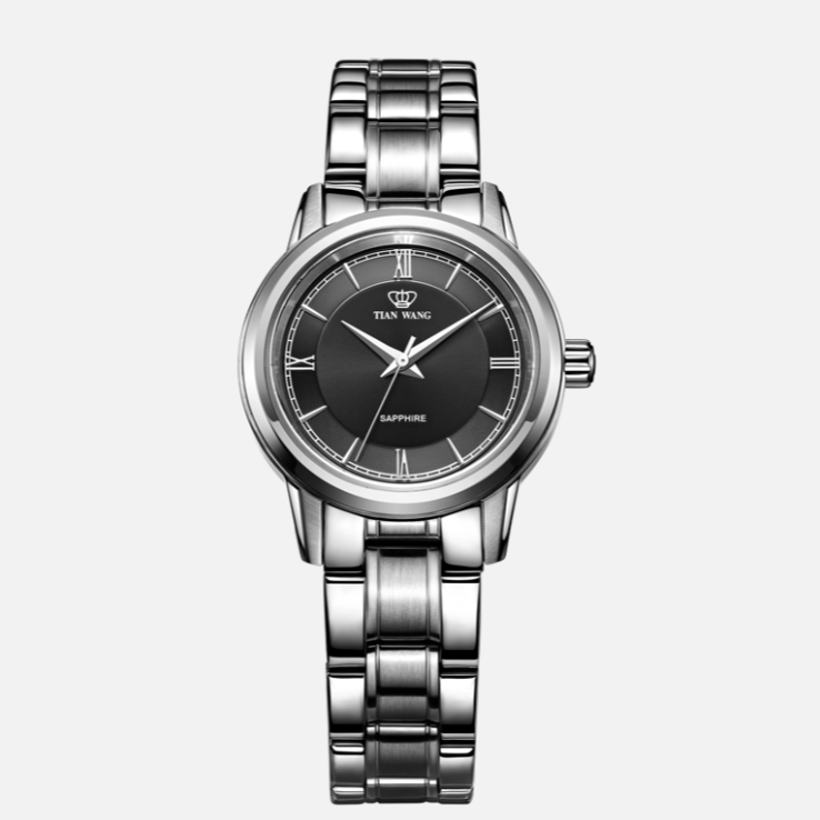 天王表歆动系列3772女表黑色银色石英表时尚气质单表简约原装