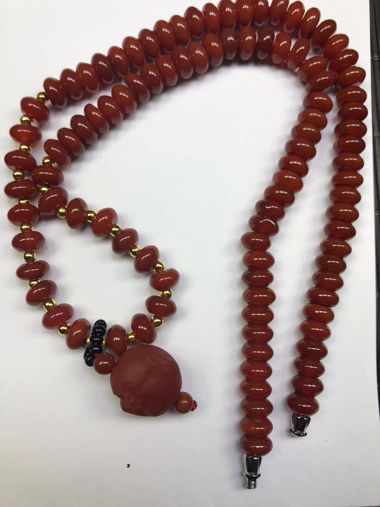 天然玉石红玉髓玛瑙挂件吊坠颈饰妈妈链8mm项链配1mm6弥勒佛