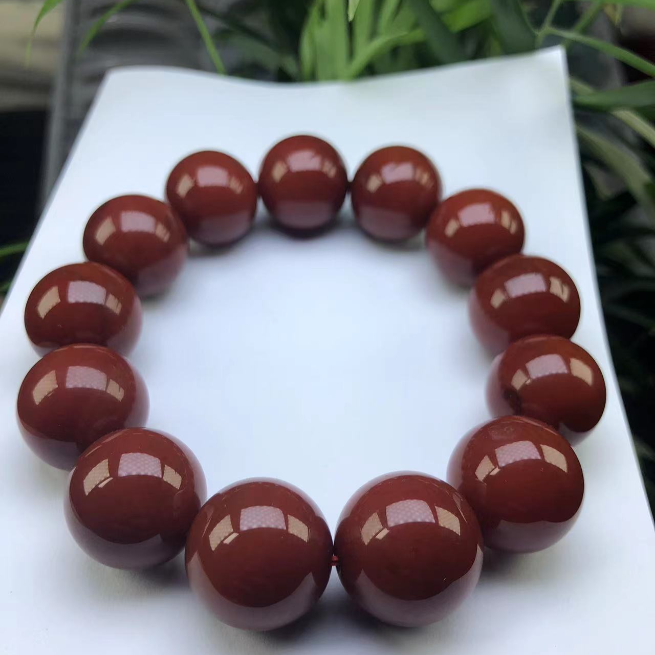 天然玉石中国红玉髓玛瑙圆珠手串手链18mm