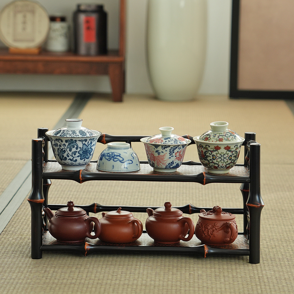 【云迹】40筇竹竹编席面架子壶架杯架茶具配件零配件家用客厅喝茶
