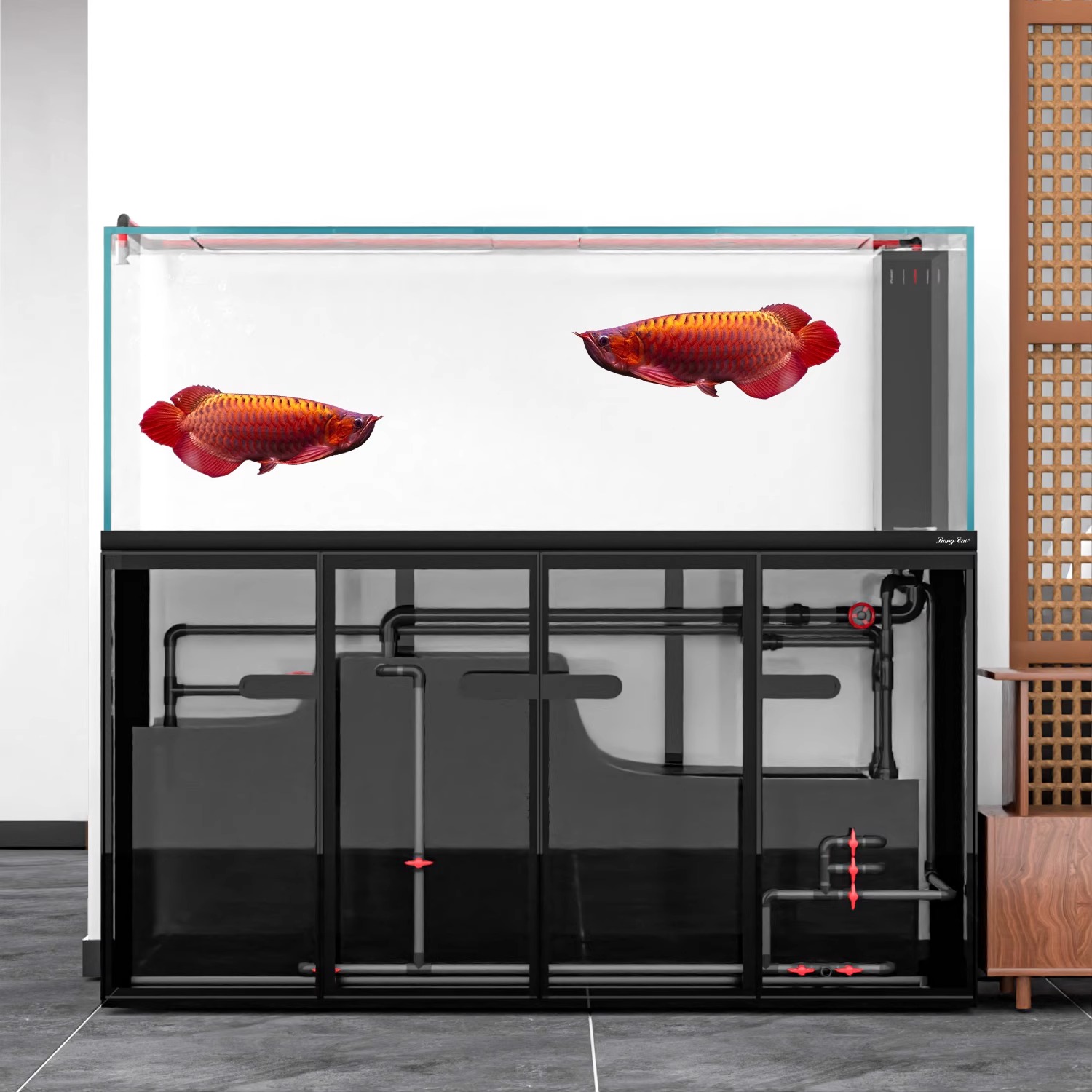 亮彩星钻龙新款超白玻璃客厅一体缸1.5-1.8客厅底滤缸龙鱼缸水族