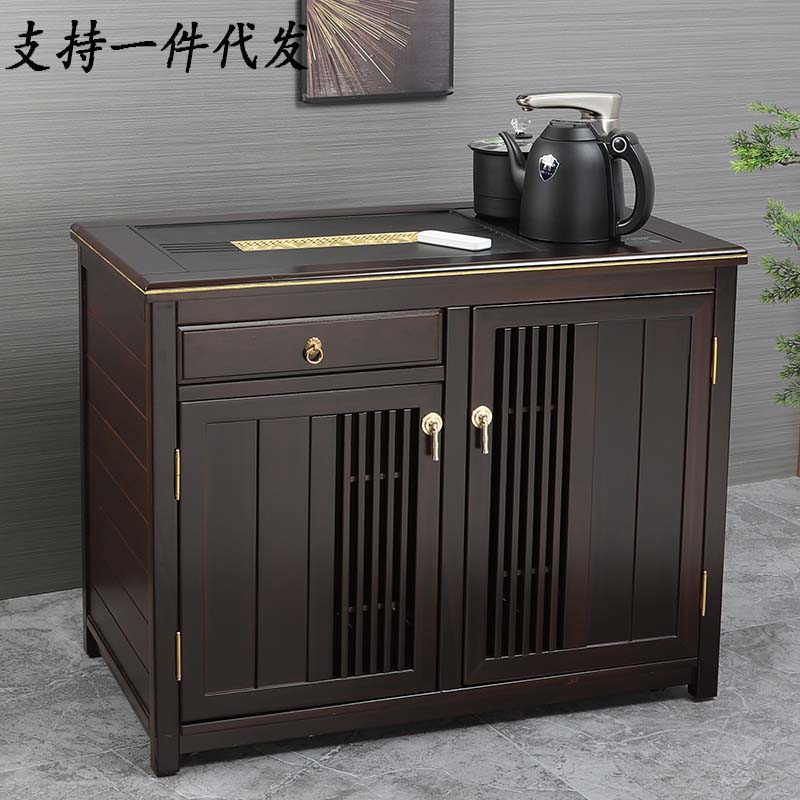 移动茶水柜乌檀木实木餐边柜新中式收纳柜茶几茶桌烧水壶一体茶柜