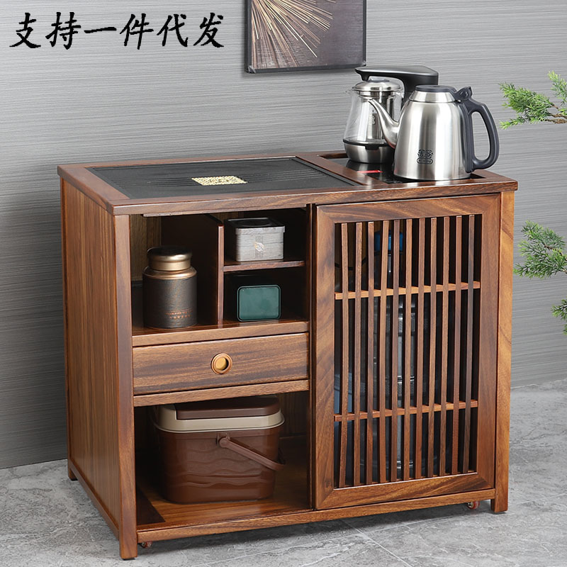 胡桃木移动茶水柜美边几家用阳台茶台烧水壶一体实木边柜茶几桌