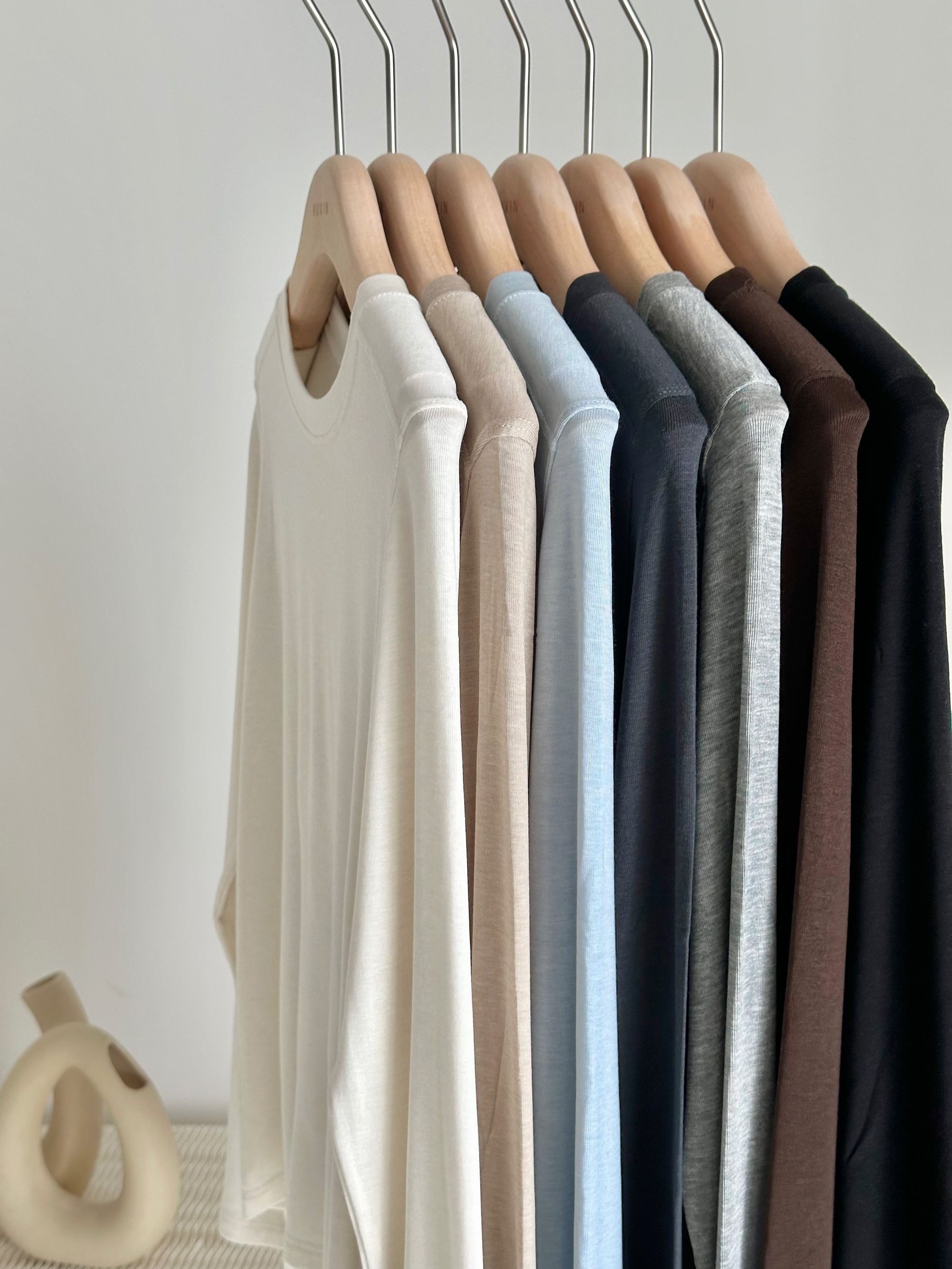 天丝醋酸绵羊毛直角肩中缝拼接显瘦百搭简约长袖T恤打底衫