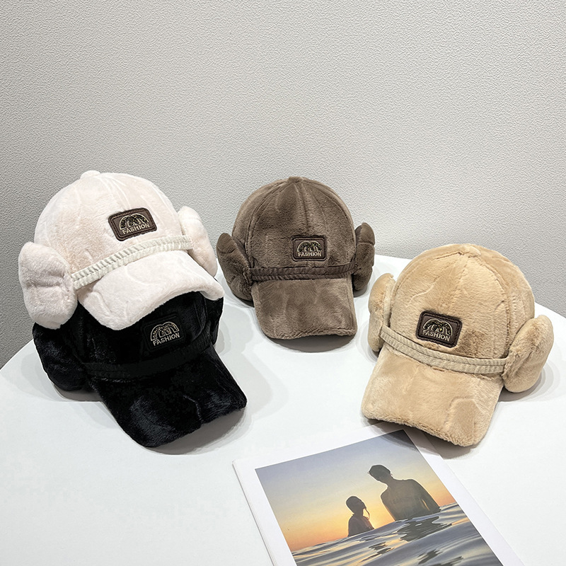 冬季新款保暖毛绒鸭舌帽子女可扎高马尾加厚防寒保暖耳罩棒球帽潮