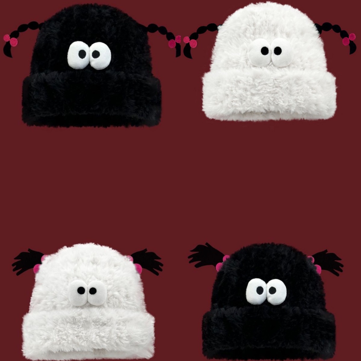 秋冬新款女帽搞怪可爱女时尚辫子毛线帽街头大头围显脸小网红款