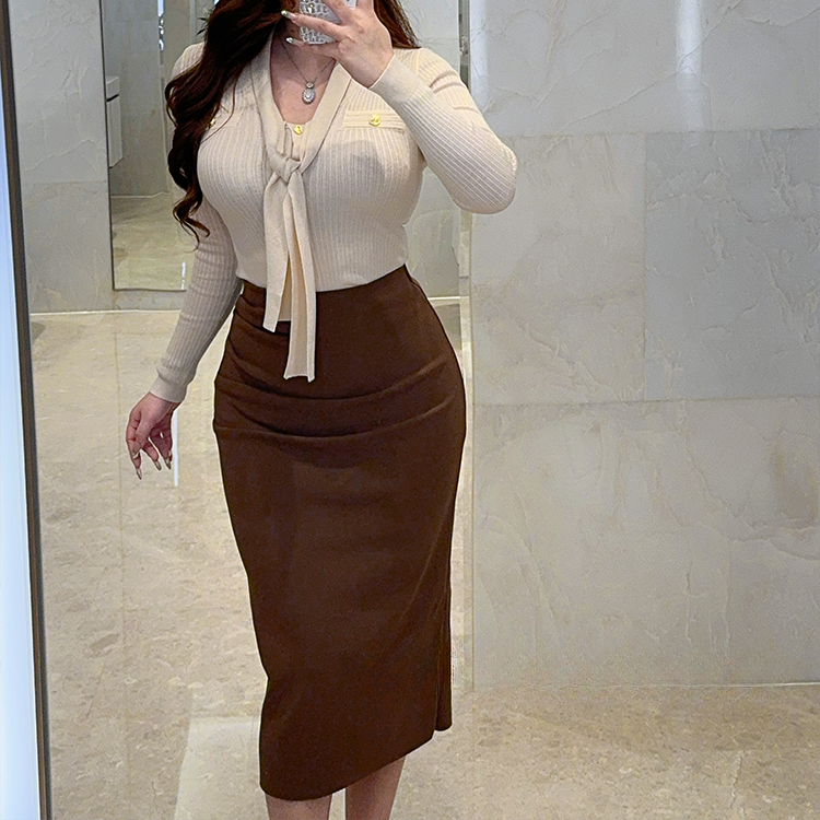 胖婷大码定制微胖mm「经典百搭」高弹法式高级褶皱遮肚半身裙