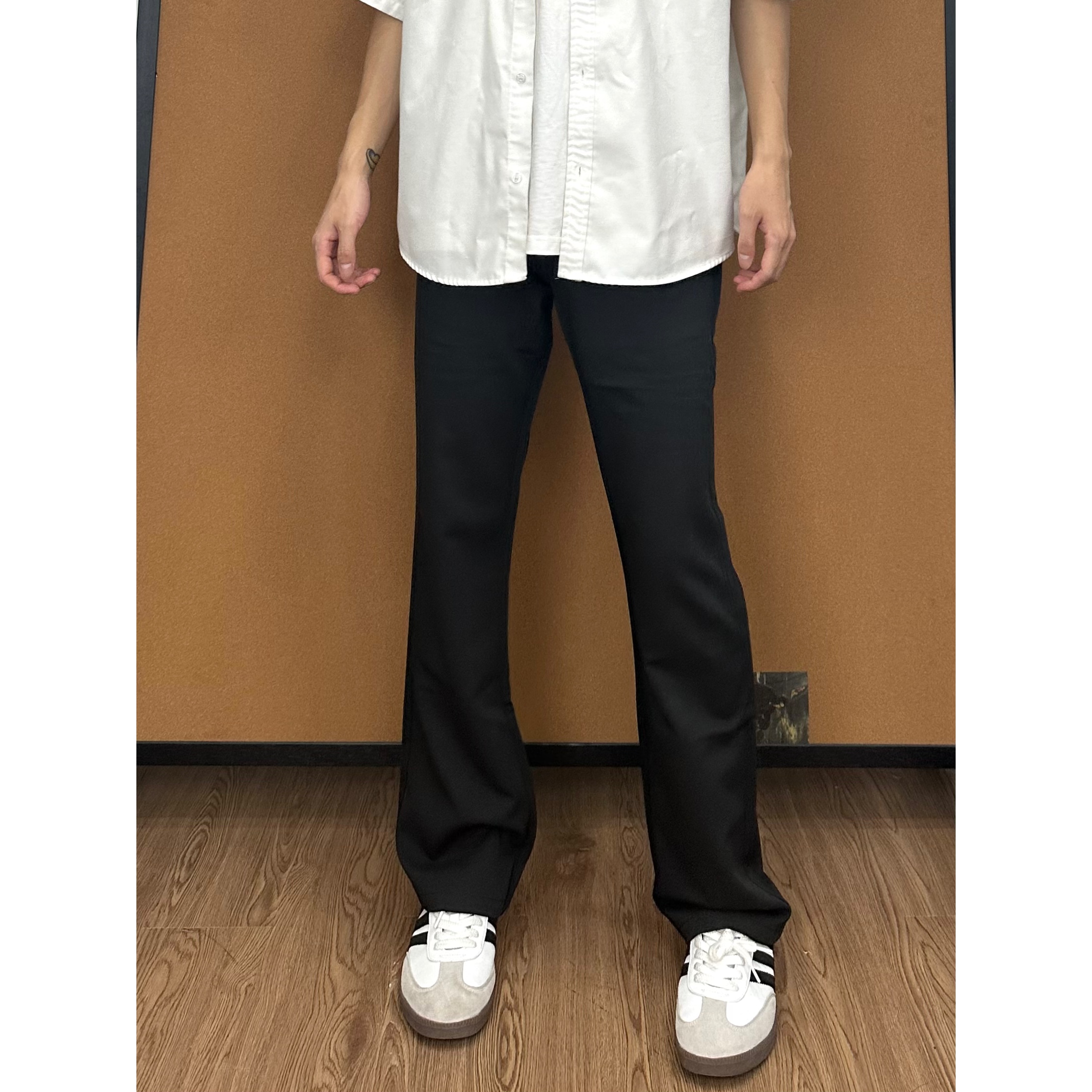 美式复古高街cleanfit弯刀微喇版型西裤黑色休闲西裤