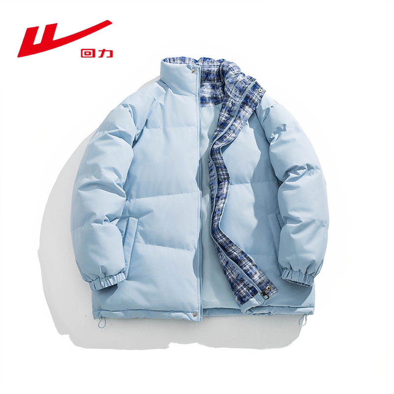 Warrior/回力重磅男女款格子立领棉服情侣新款秋冬加厚棉衣棉袄
