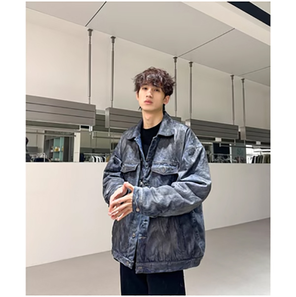 人工做旧做脏牛仔外套棉衣80268