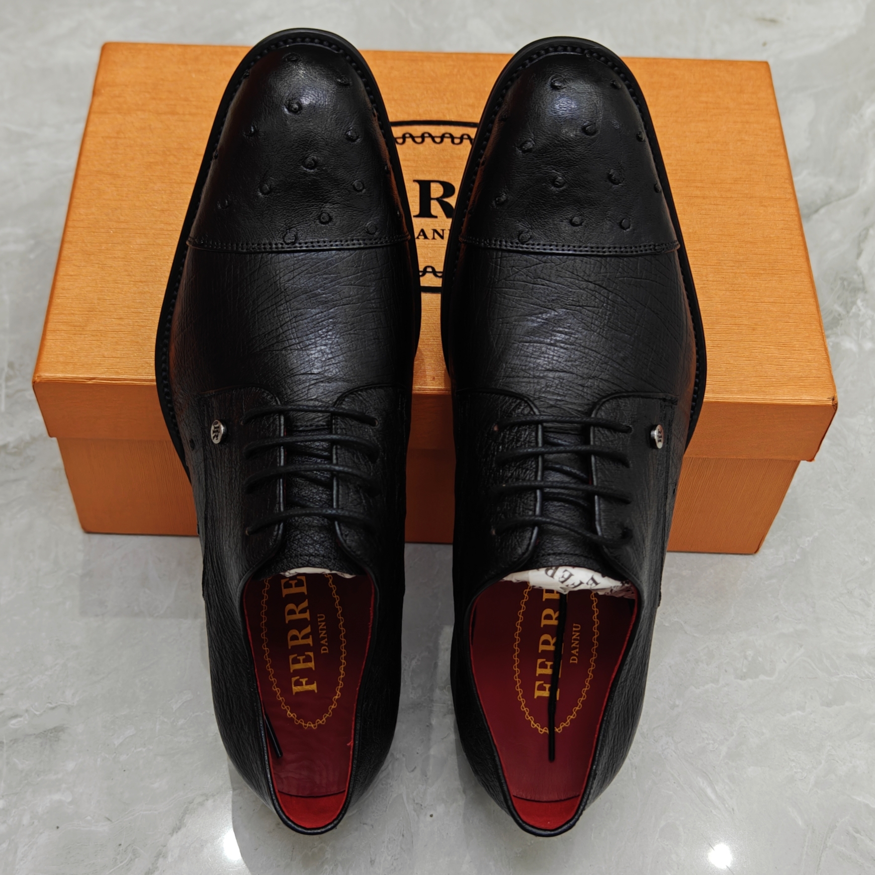 费雷 丹奴鸵鸟皮正装男鞋轻底宴会婚庆男士鞋休闲皮鞋德比牛津鞋