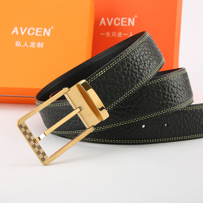 Avcen/安维斯品牌针扣皮带男真皮野纹牛皮腰带休闲商务时尚潮裤带