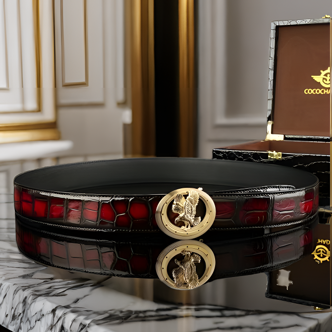 尼罗鳄手工擦色腰带3.8整条无拼接男士时尚鳄鱼皮带个性真皮腰带