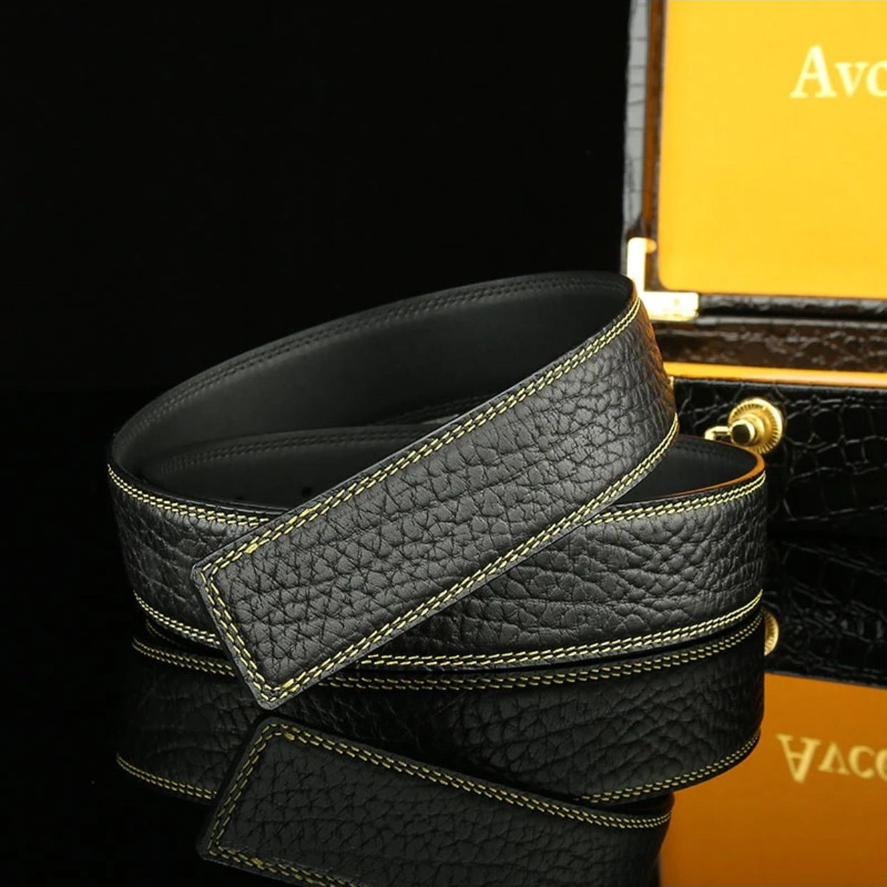 【双线牛皮】高档稀有野牛皮皮带真皮腰带款时尚百搭商务潮黑色裤带