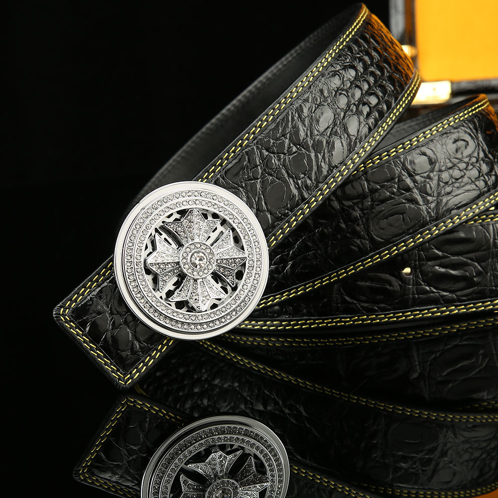 实心黄铜时来运转男士皮带鳄鱼皮真皮腰带商务休闲牛皮时尚裤带潮