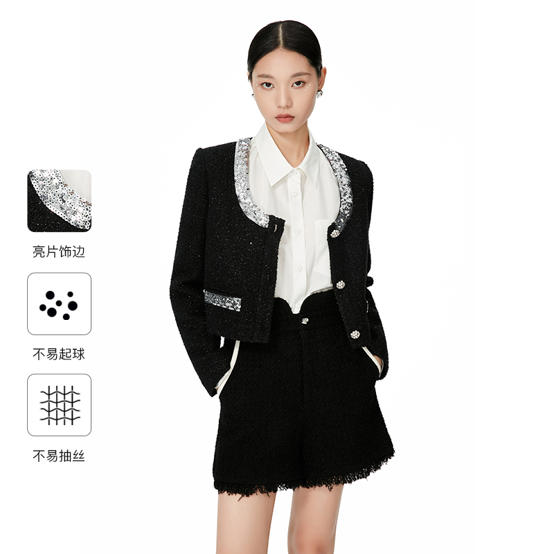 Caroline/卡洛琳秋季新款小香风亮片花纱短款外套ECREDI01