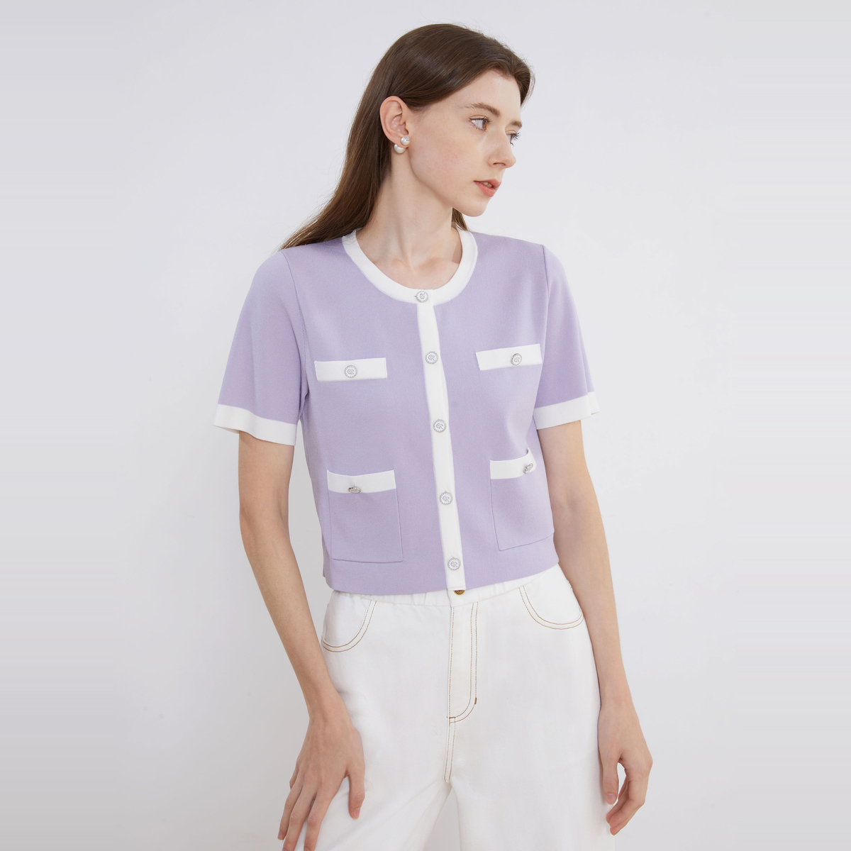 【诗语专属】Caroline夏季新款撞色针织开衫ECRDBA45