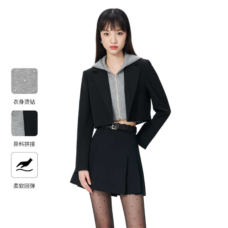 【粉丝专属】Caroline秋季新款休闲连帽假两件拼接短外套ECRECO02