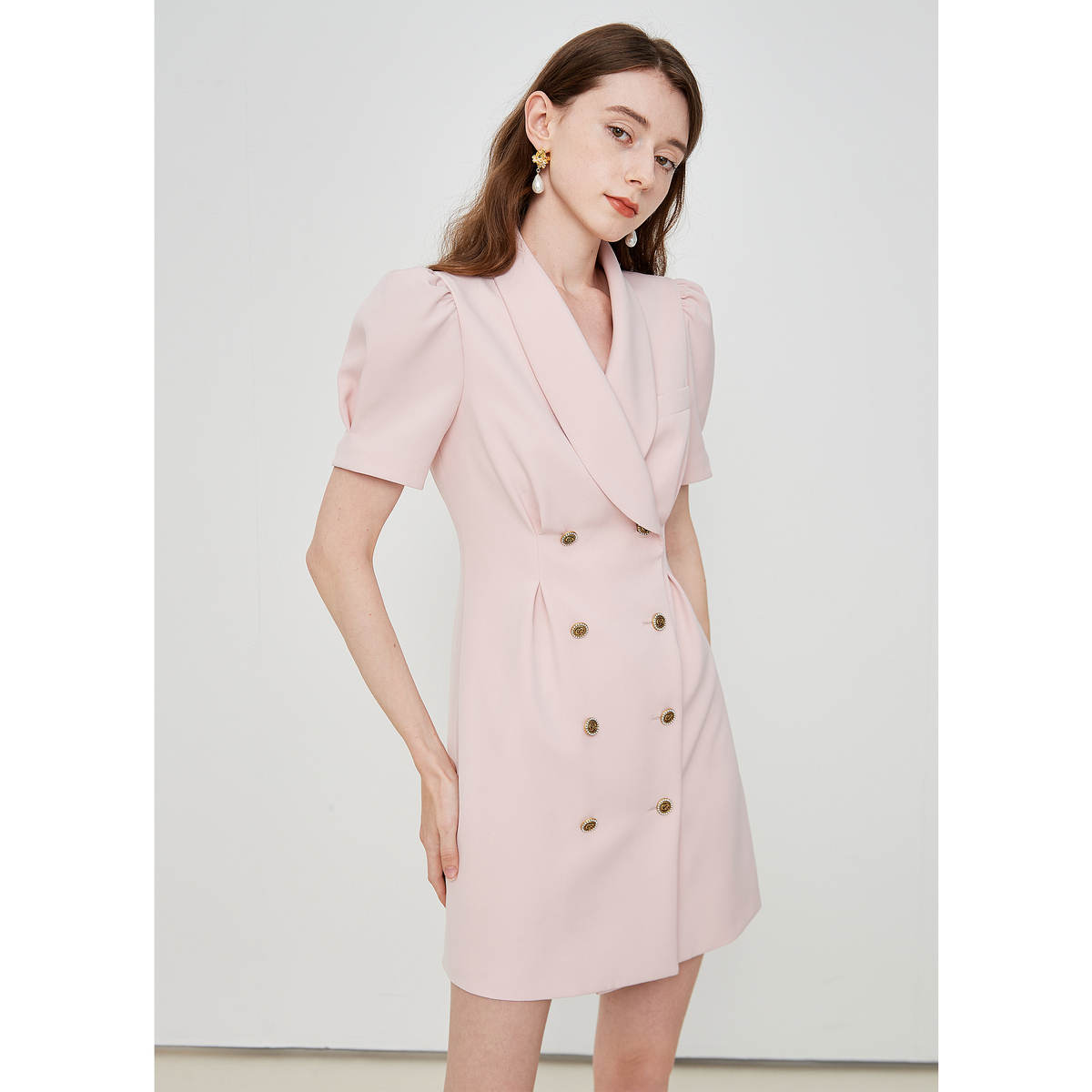 [欧莉专属]Caroline春通勤OL短款收腰气质修身西装连衣裙ECRCAB55