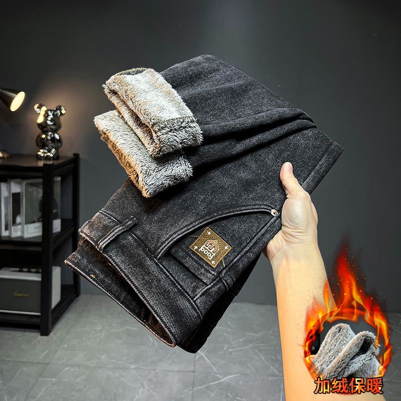 2024冬季新款加厚加厚弹力牛仔裤男潮流修身小直筒百搭牛仔长裤男
