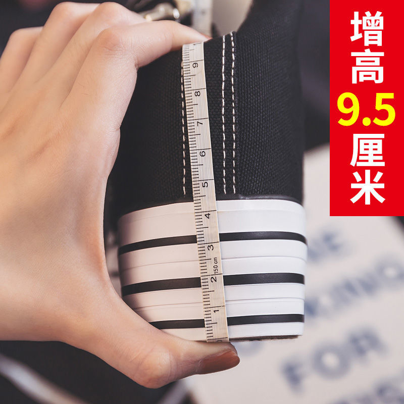 内增高9厘米帆布鞋女鞋2023秋季新款侧拉链韩版百搭厚底松糕鞋