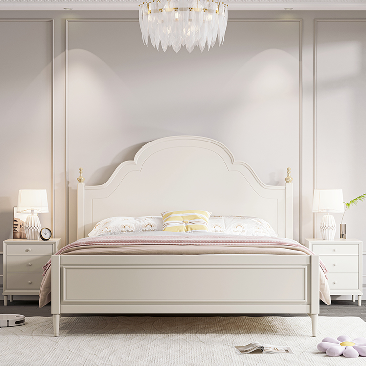 美式轻奢实木床双人主卧现代大床白色法式公主床储物床