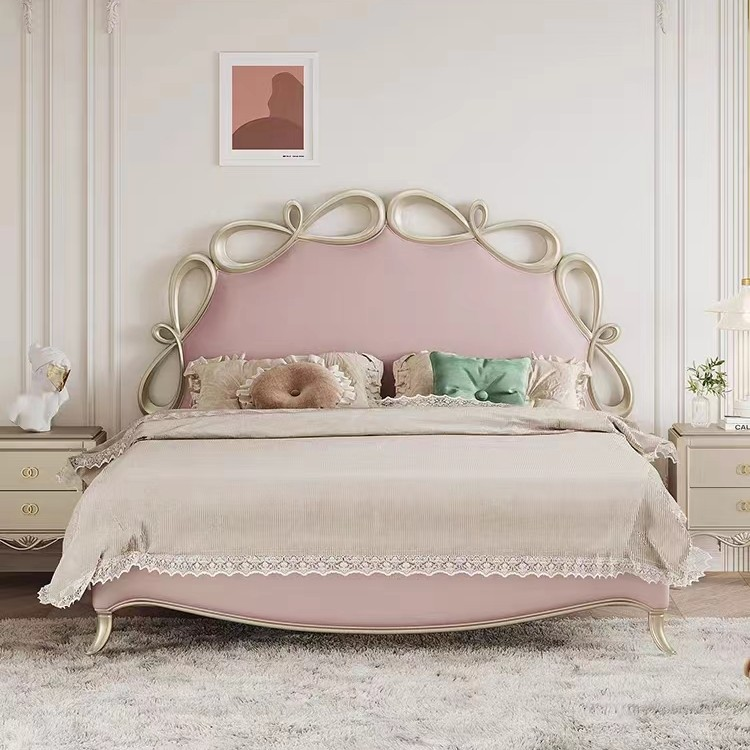 美式轻奢床实木床1.8m双人床女孩卧室少女床软包法式欧式公主