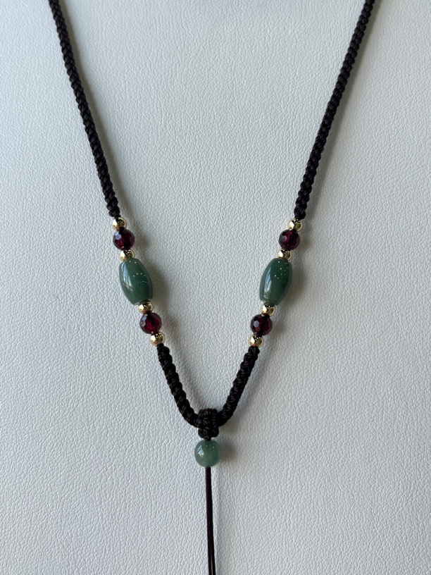 布艺项链  纯手工编织油青转运珠配石榴款 挂坠绳 调拉款 