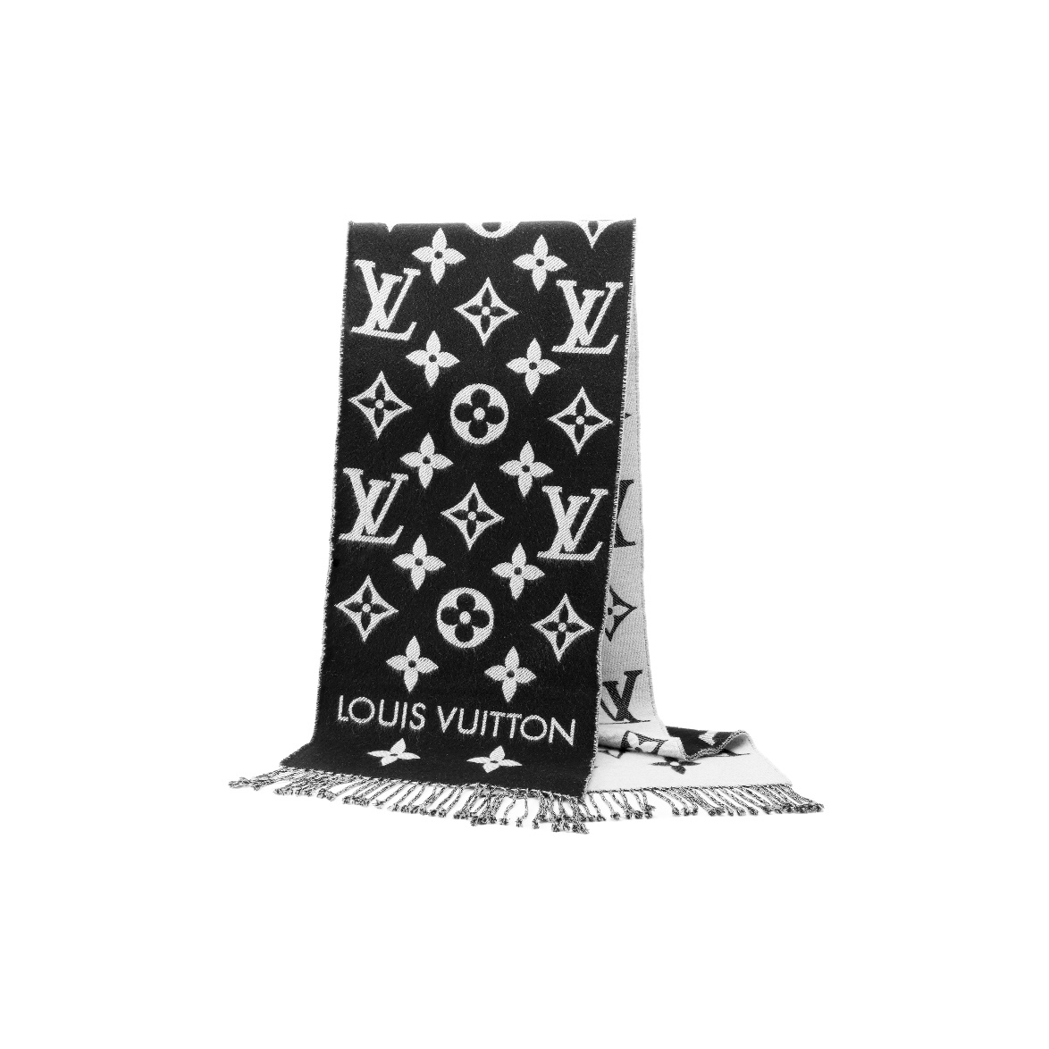 全新未使用 LouisVuitton/路易威登 LV老花满印黑灰男女羊毛围巾