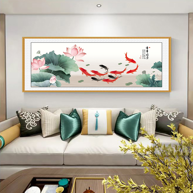 微瑕孤品【0.8米*1.6米】荷花九鱼图科技布挂毯22