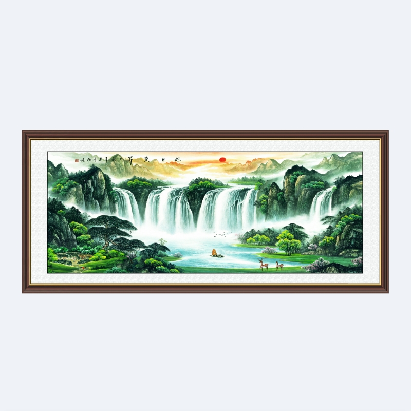 【1米高*2米宽】旭日东升山水国画沙发背景客厅中式挂毯装饰画