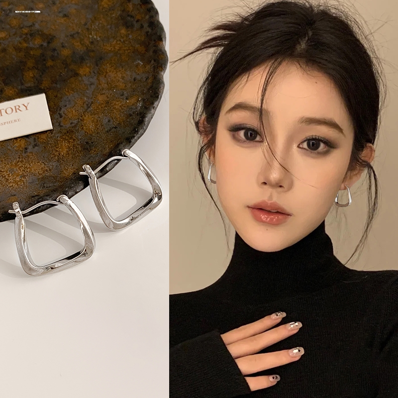 不规则简约复古欧美风几何耳钉法式气质耳饰小众百搭春季新款方形
