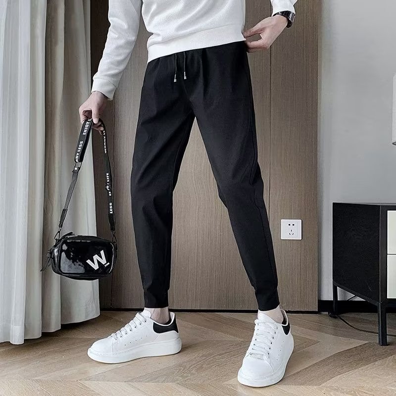 裤子男春秋男生休闲裤百搭运动裤痞帅潮男束脚弹力九分裤小脚修身
