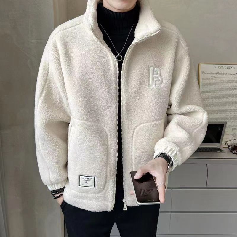 2023新款服男装加大码羊羔绒棉衣加绒加厚外套男秋冬季体闲衣潮牌