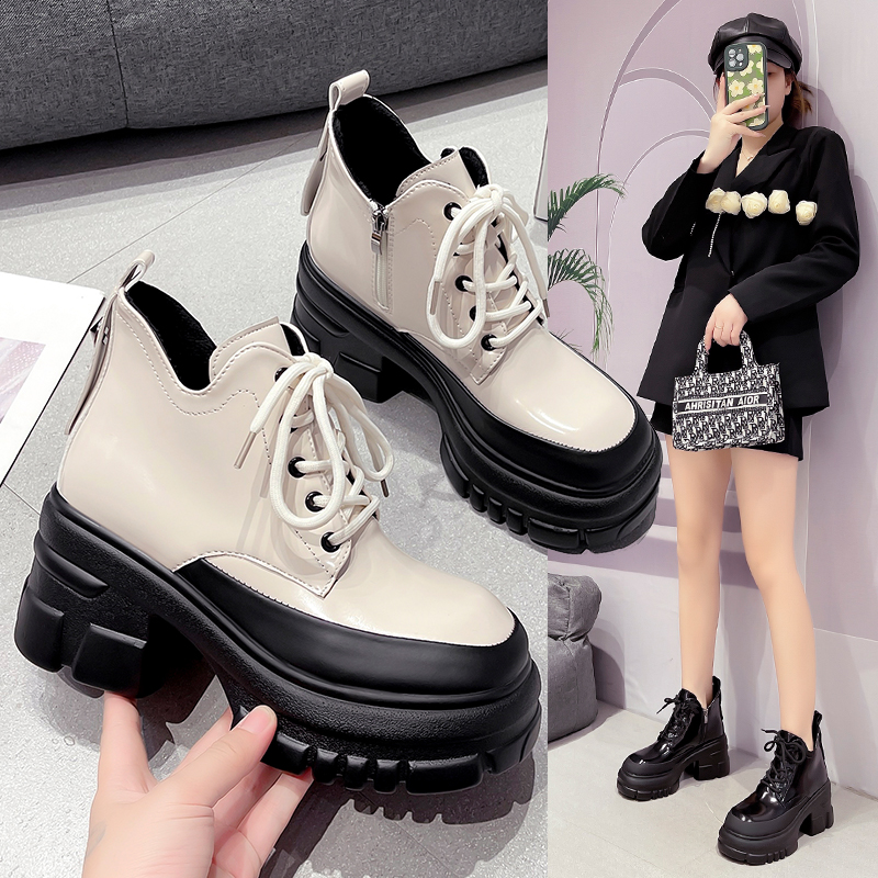 红蜻蜓牌超火厚底马丁靴女款2023新款秋季小个子增高跟英伦风炸街