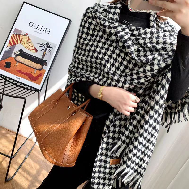韩版千鸟格围巾学生秋冬保暖百搭针织围脖