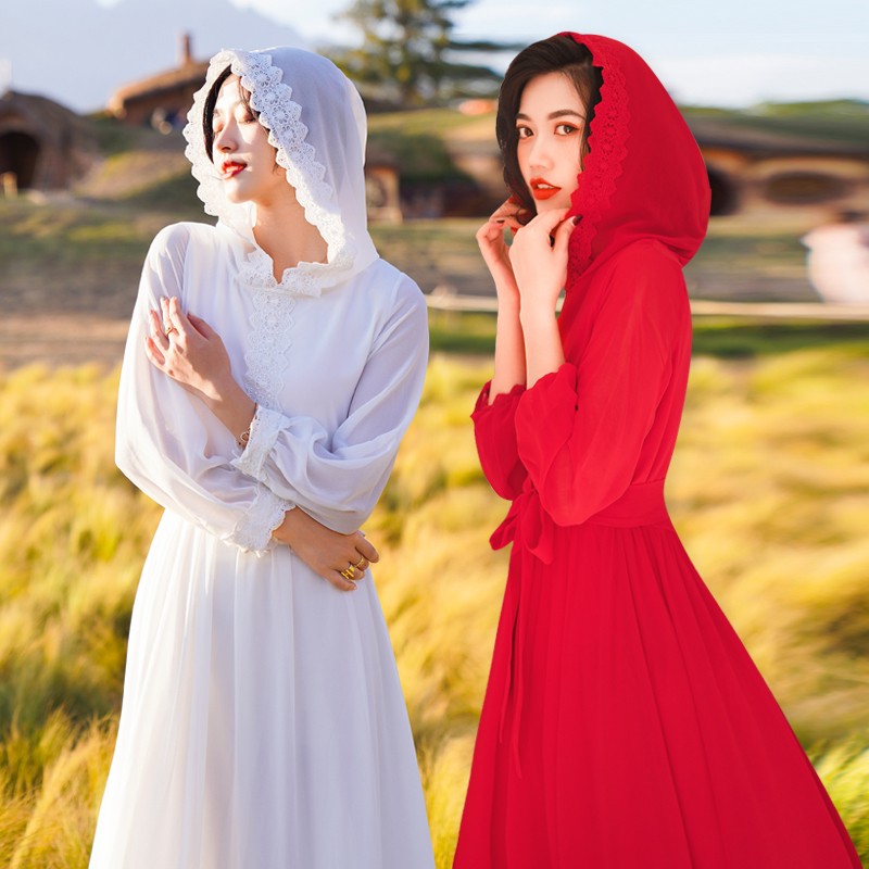 茶卡盐湖红色连衣裙超仙百搭海边度假沙滩裙云南沙漠旅游拍照长裙