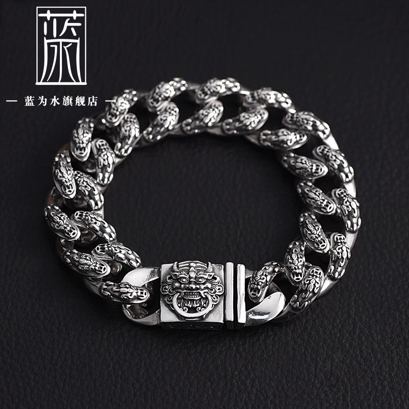 925银手链 925银貔貅手链男士粗款嘻哈小众轻奢高级感手饰品新款