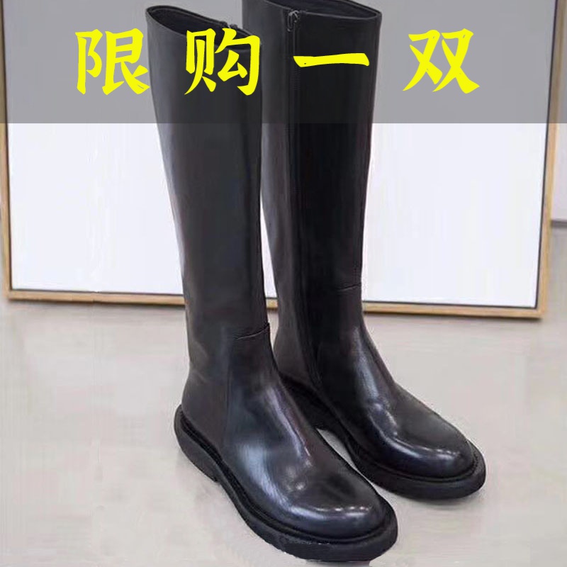 新款女鞋沿荐全真皮骑士靴女英伦风2023秋季新款欧货马丁女鞋