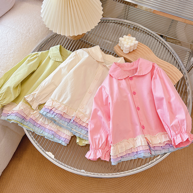 新款纯棉衬衣衬衫春秋洋气时尚宝宝女童女宝韩版翻领欧若风童装
