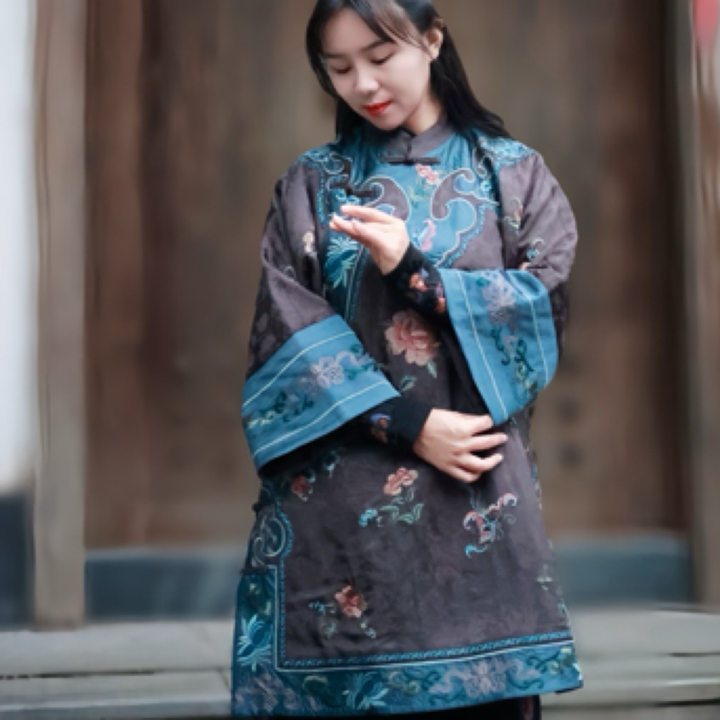 【如意】楚馨新中式楚馨国风重工刺绣花立领中长款太太服棉衣棉服