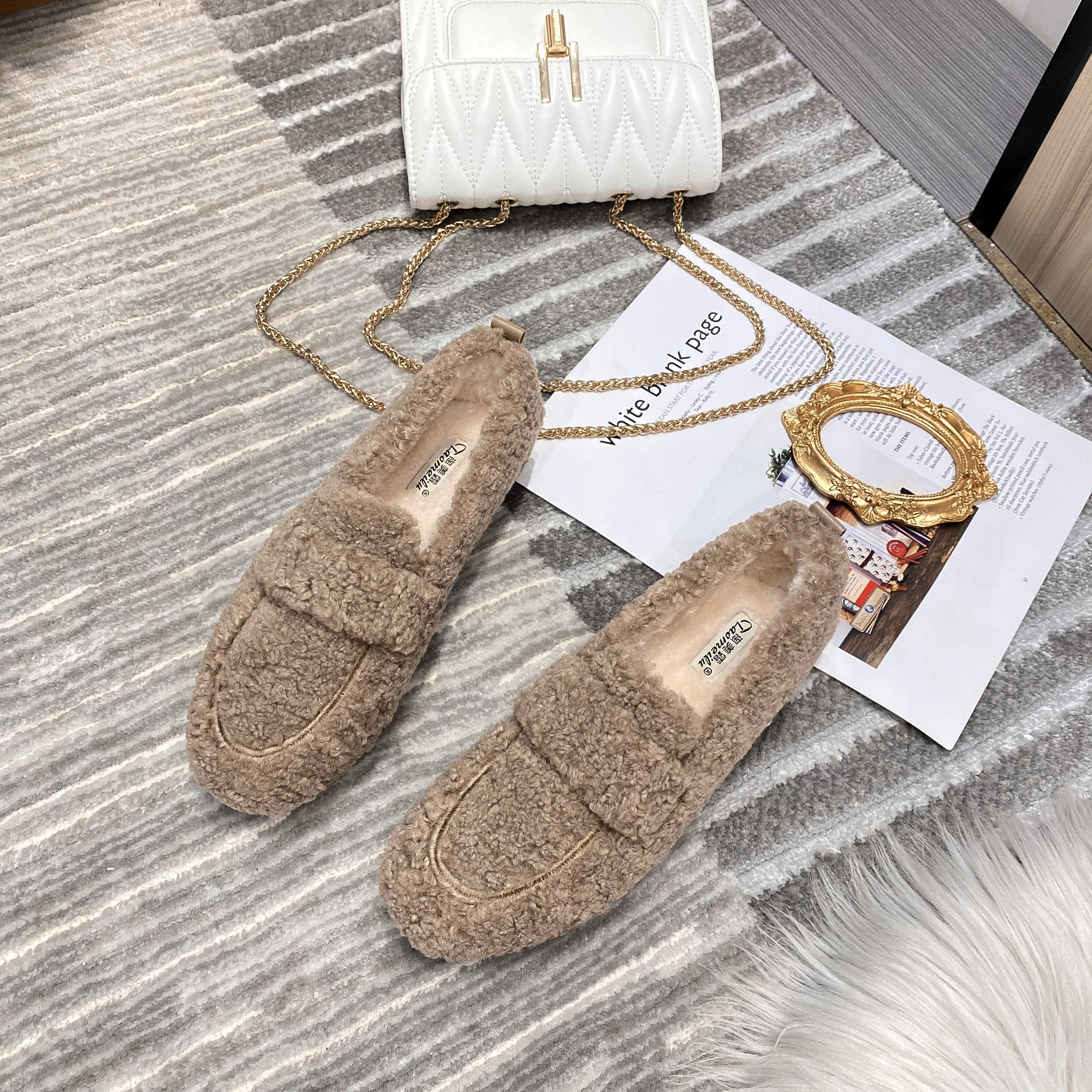 冬季新款卷卷毛加绒保暖豆豆软底平底毛毛鞋（666-44）